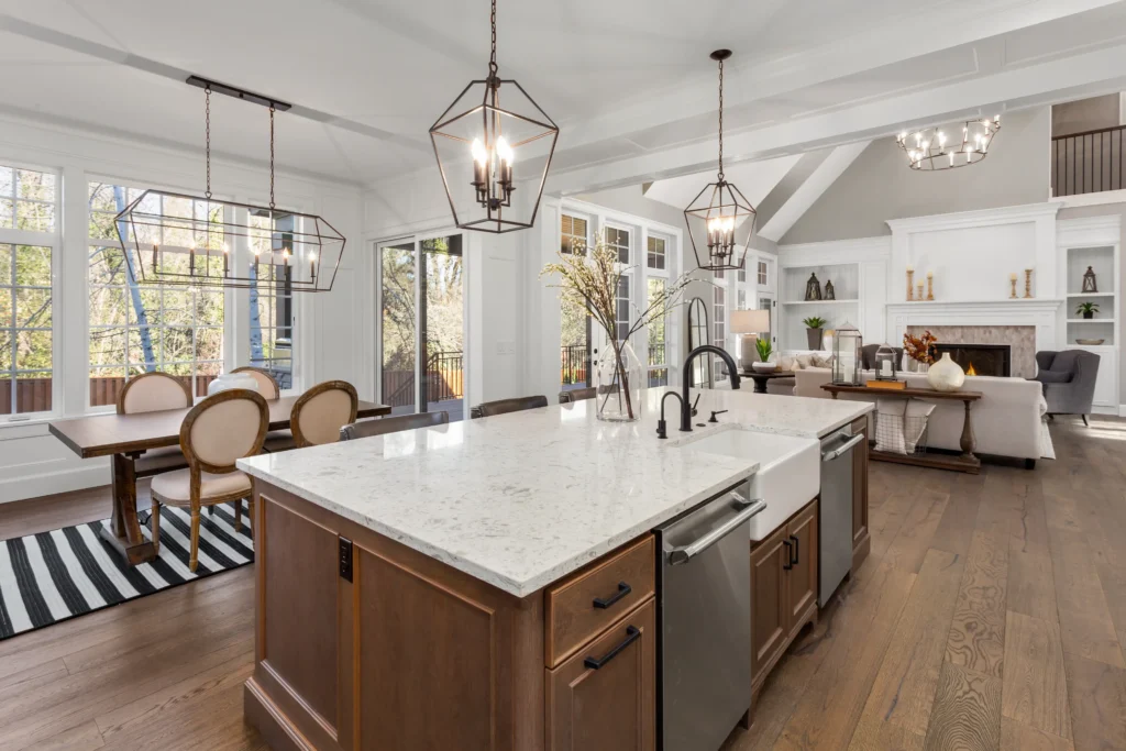 Upscale home with white granite countertops
